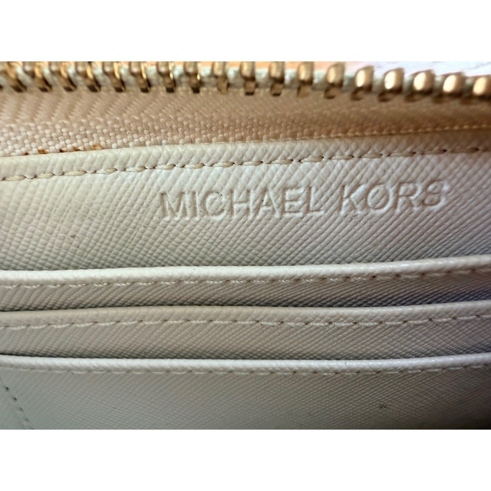 Michael Kors Jet Set MK Logo Zip Around Wristlet Wallet Vanilla Monogram Gold OS - Picture 2 of 16